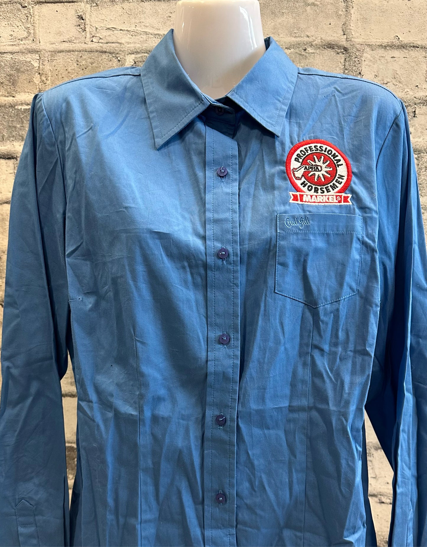 Cruel Girl Button Up Show Shirt (Embroidered ) Blue L