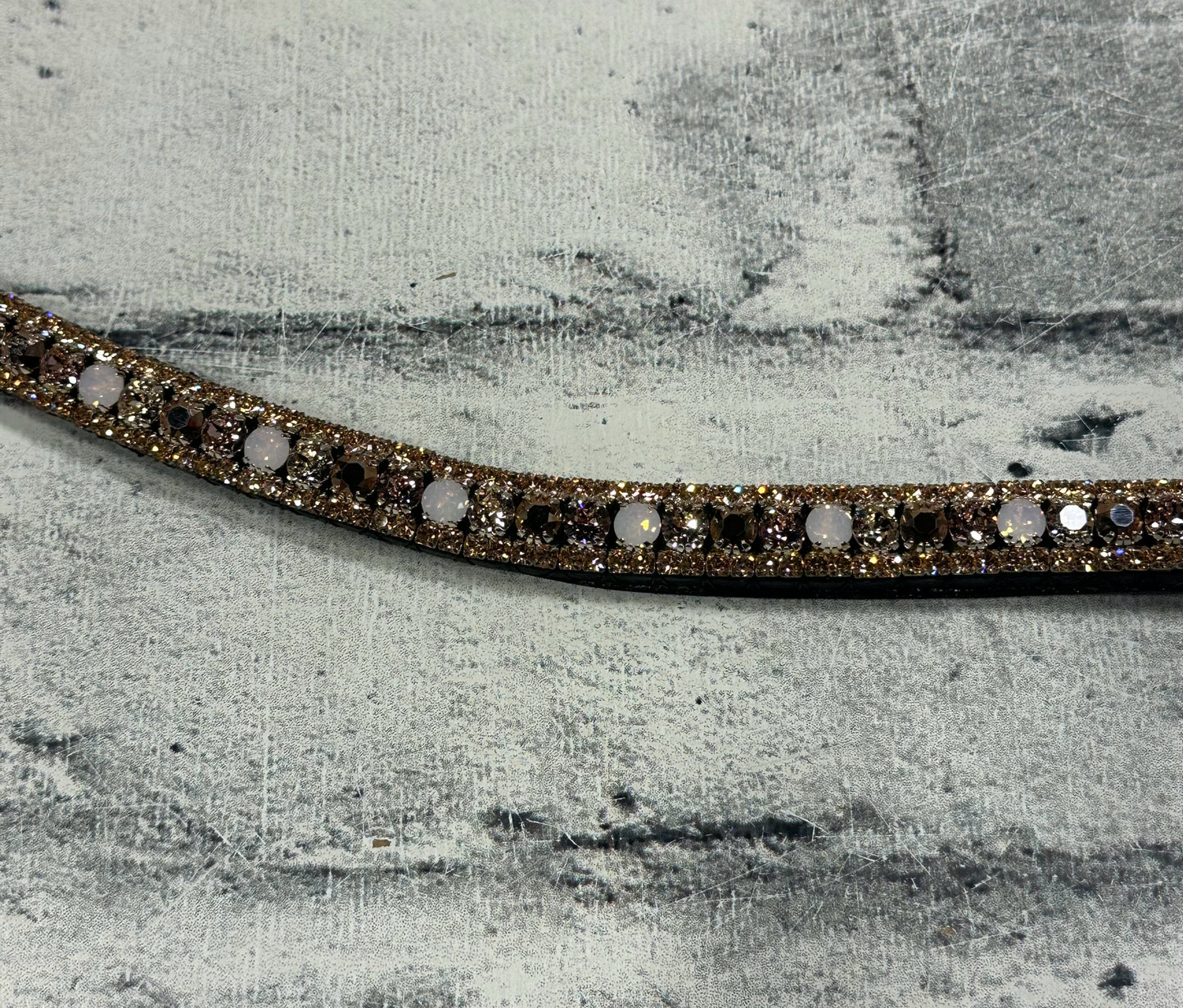 15" Equiture Swaroski Tiffany Rose Gold/Opal Curve Browband
