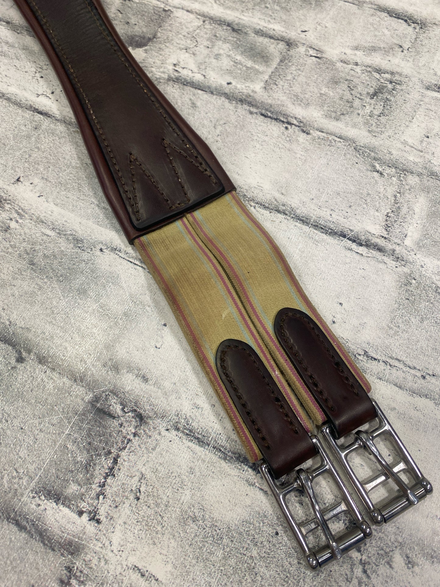 42" Leather Girth w/ One Side Elastic Brown