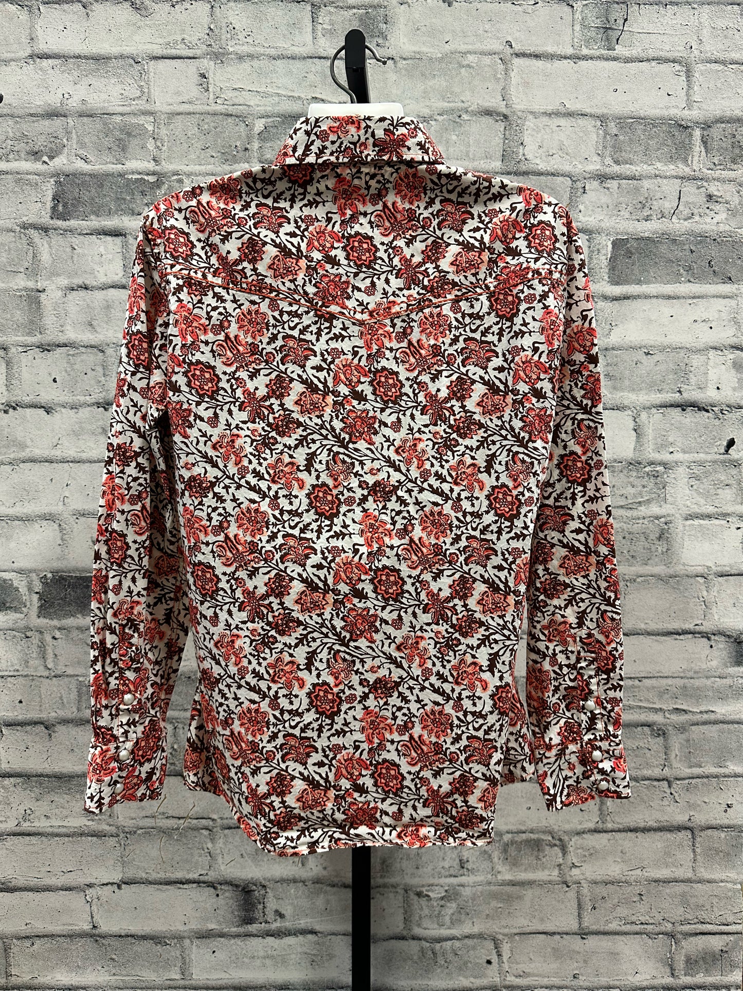 Cowgirl Hardware Pearl Snap Show Shirt Coral/Brown Floral M