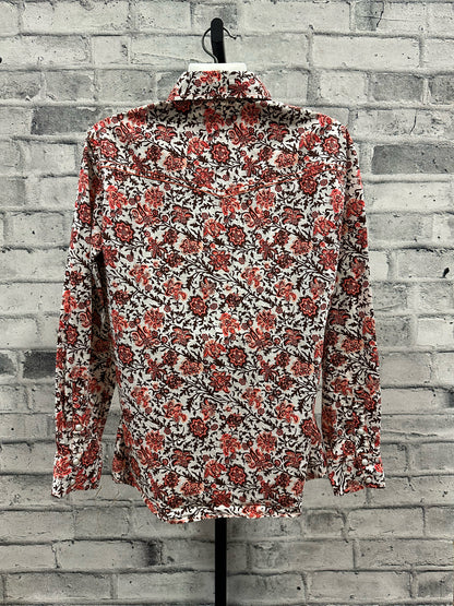 Cowgirl Hardware Pearl Snap Show Shirt Coral/Brown Floral M