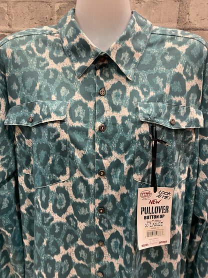 Cowgirl Tuff Pullover Show Shirt Teal Leopard XL NEW