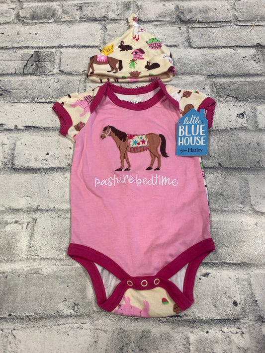Little Blue House Onesie + Hat Pony Print 6-12m NEW