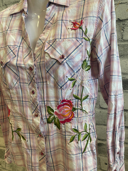 Panhandle LS Button Down Shirt Pink Plaid S