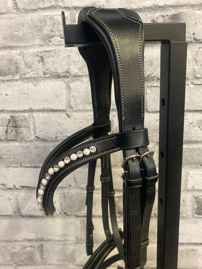 Red Barn Dressage Bridle w Crank Noseband Black Patent NEW