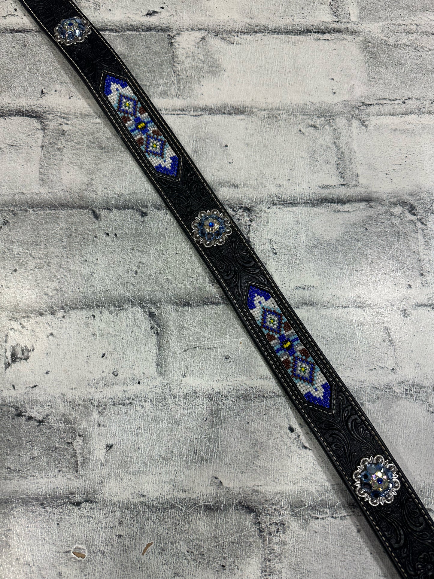 Nocona Western Beaded Belt w/ Bling Black S