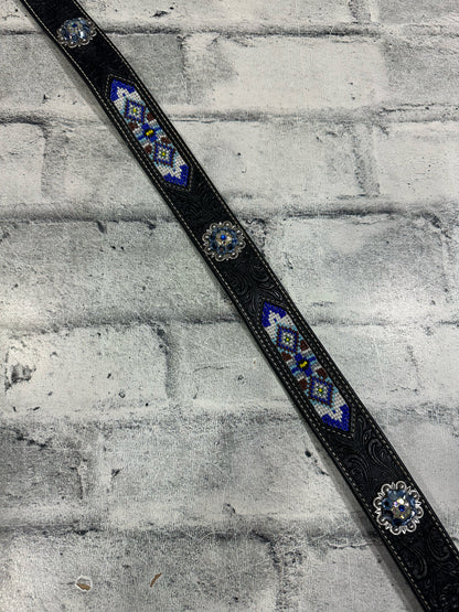 Nocona Western Beaded Belt w/ Bling Black S
