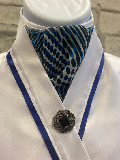 Klip Klop Kreations Crossover Stock Tie - Blue Pattern + Blue Piping