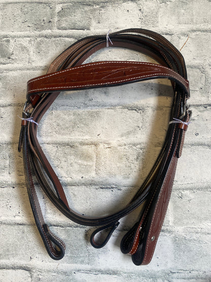 Western Tooled Leather Headstall + Reins + Breast Collar NEW