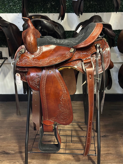 16" Western Tooled Trail Saddle (6" Gullet)