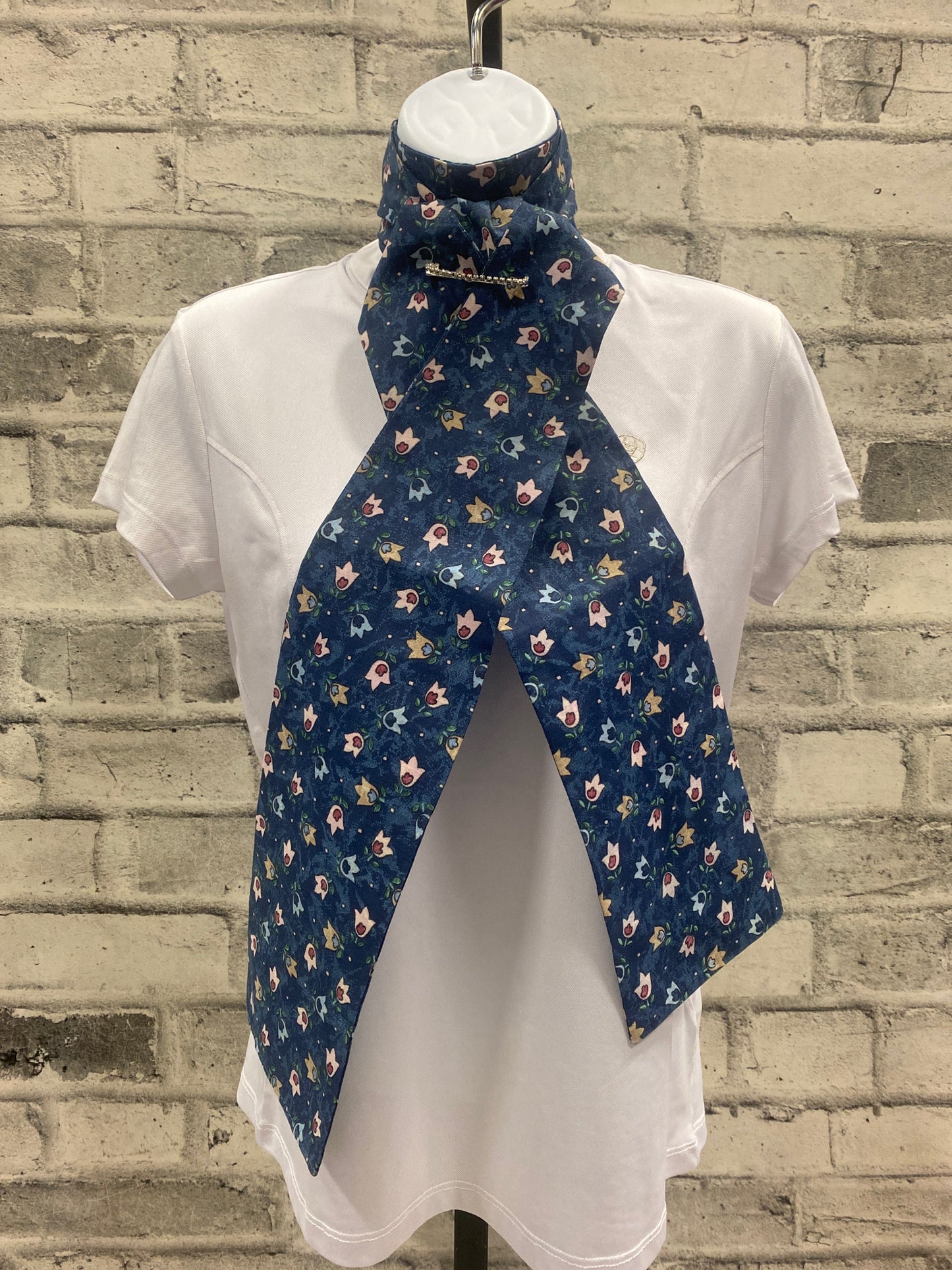 Klip Klop Kreations Four Fold Stock Tie - Blue Tulip Pattern