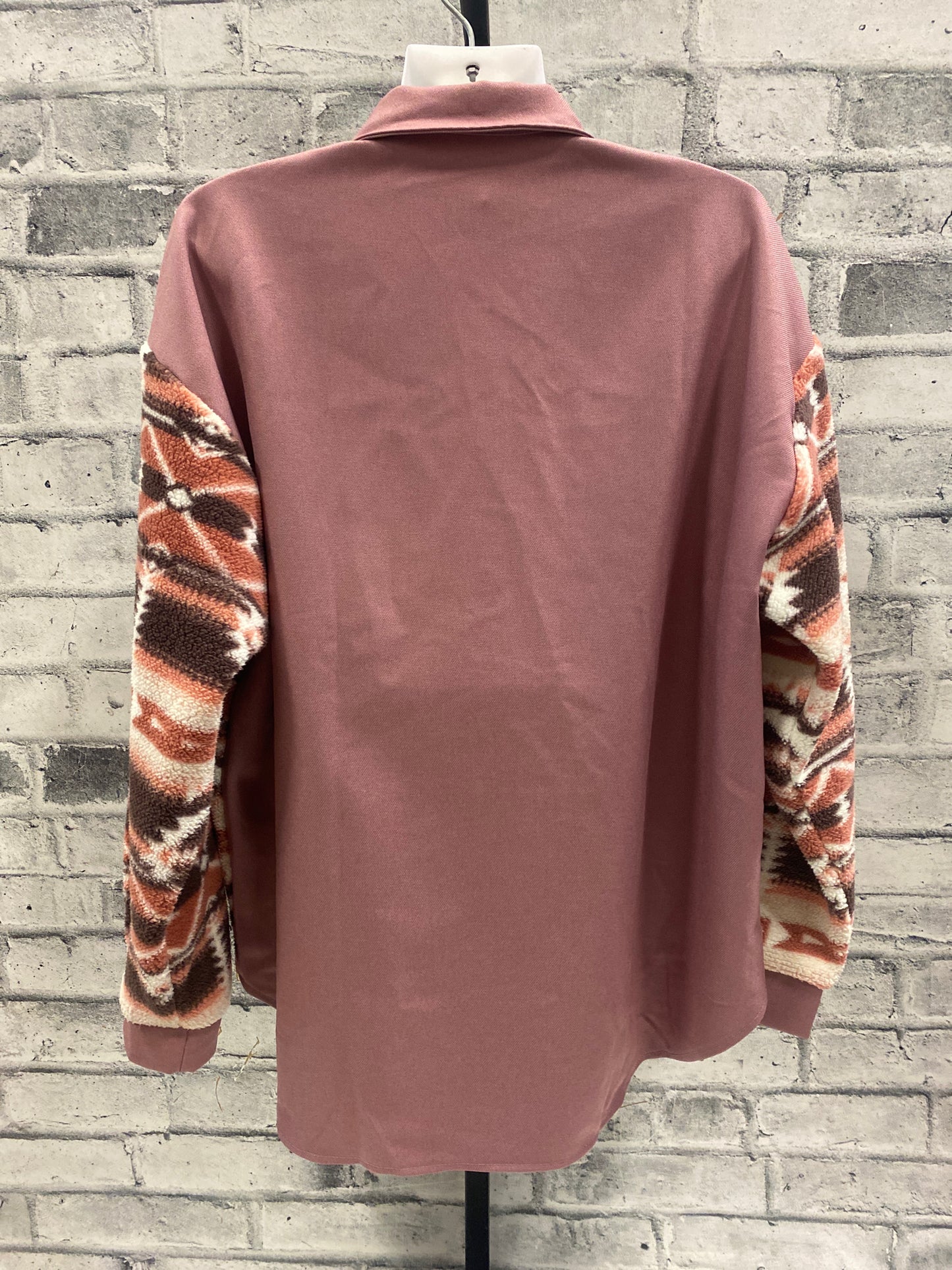 Aztec Pattern Polar Fleece Jacket Rose/Coral 2XL
