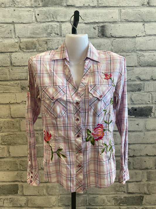 Panhandle LS Button Down Shirt Pink Plaid S