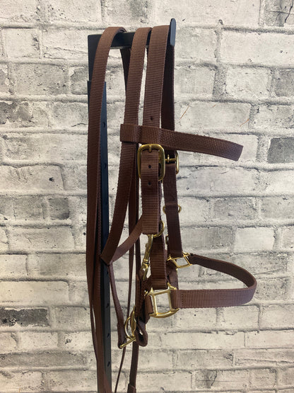 Bad Dog Ranch Nylon Headstall + Reins Brown F NEW