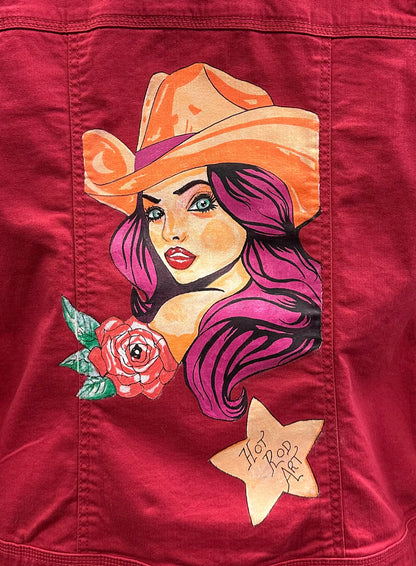Hot Rod Art Cowgirl Painted Jacket Red M