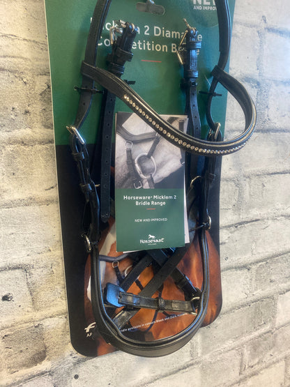 Micklem 2 Diamante Competition Bridle Black Sm Horse NEW