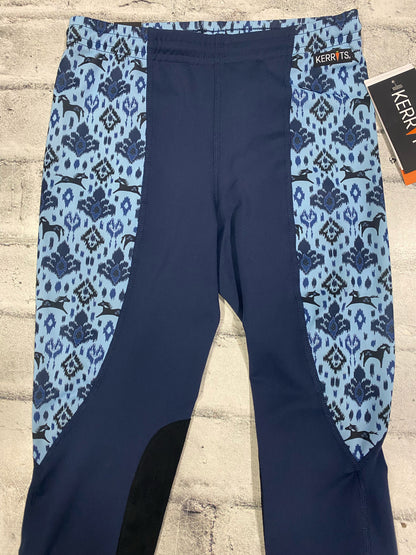 Kerrits Pull On Riding Tights Blue Horse Print Childrens L NEW