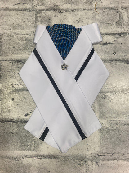 Klip Klop Kreations Crossover Stock Tie - Blue Pattern + Black Piping