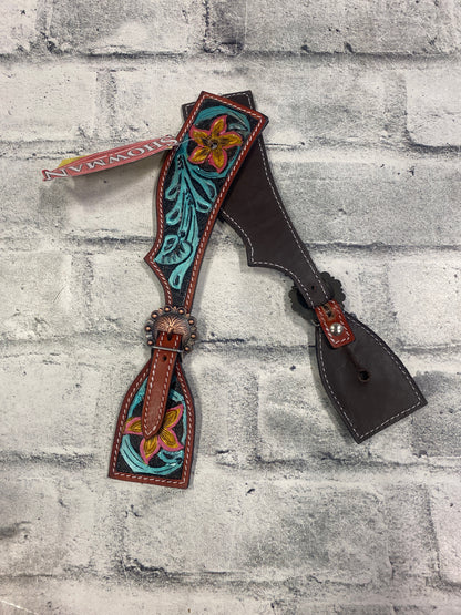 Showman Red/Teal Tooled Leather Spur Straps