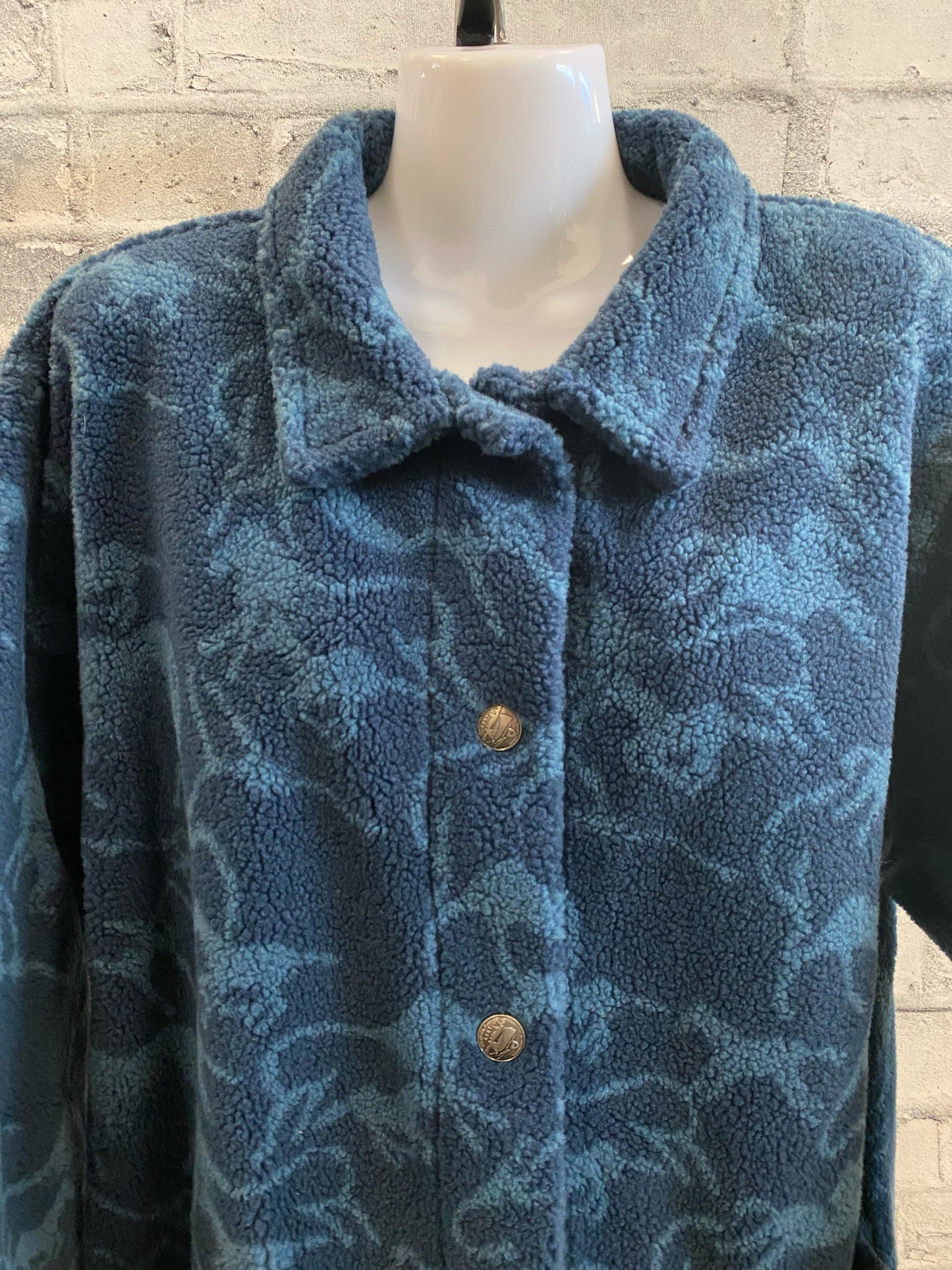 Muskoka Fleece Button Up Jacket Blue Horse Pattern L