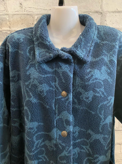 Muskoka Fleece Button Up Jacket Blue Horse Pattern L