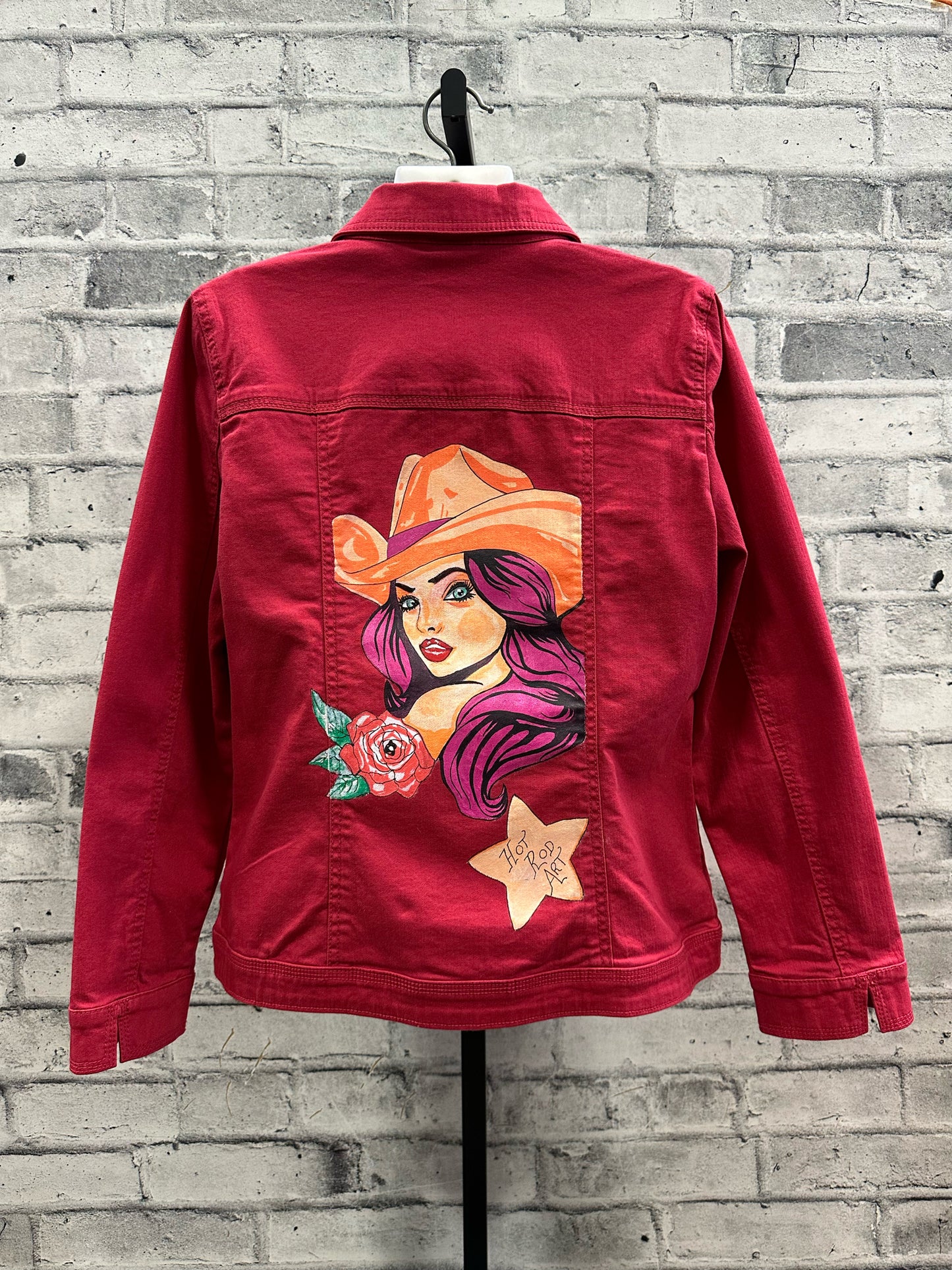 Hot Rod Art Cowgirl Painted Jacket Red M