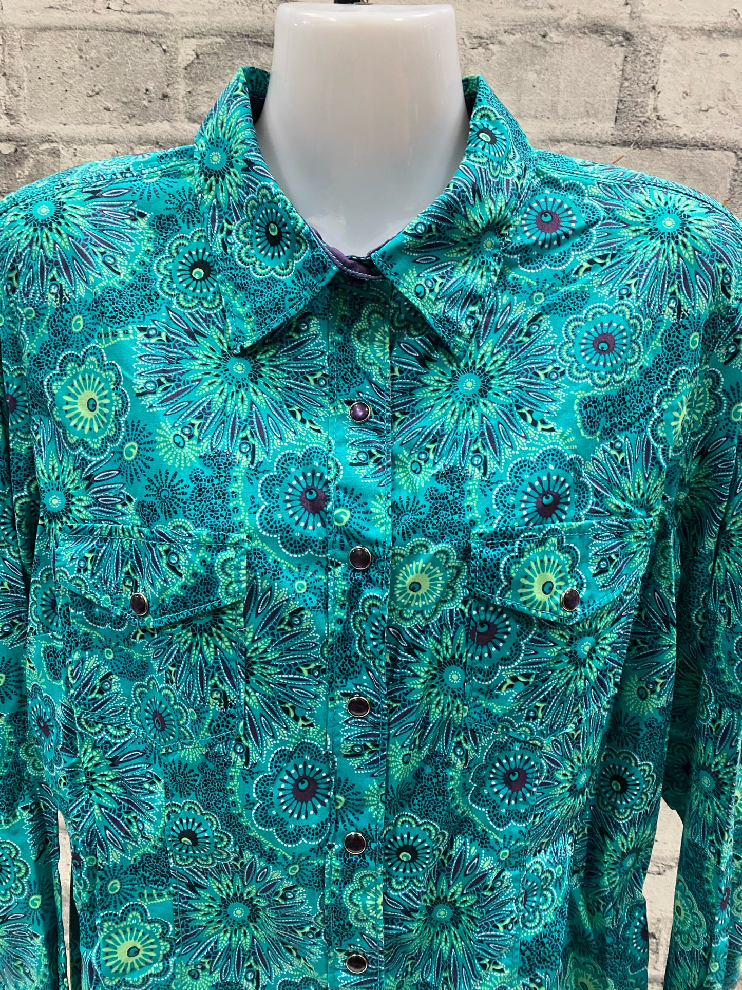 Cruel Denim Pearl Snap Shirt Teal 2XL