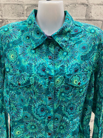 Cruel Denim Pearl Snap Shirt Teal 2XL