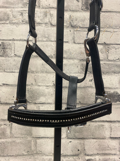 Leather Halter Black w/ Rhinestones Pony