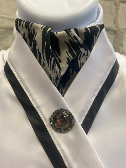 Klip Klop Kreations Crossover Stock Tie - Black & Grey Pattern + Black Piping