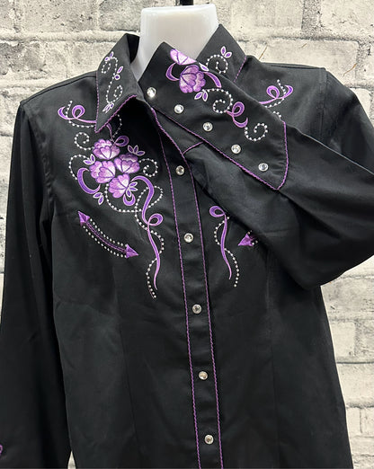 Panhandle Slim Pearl Snap Show Shirt Purple/Black M
