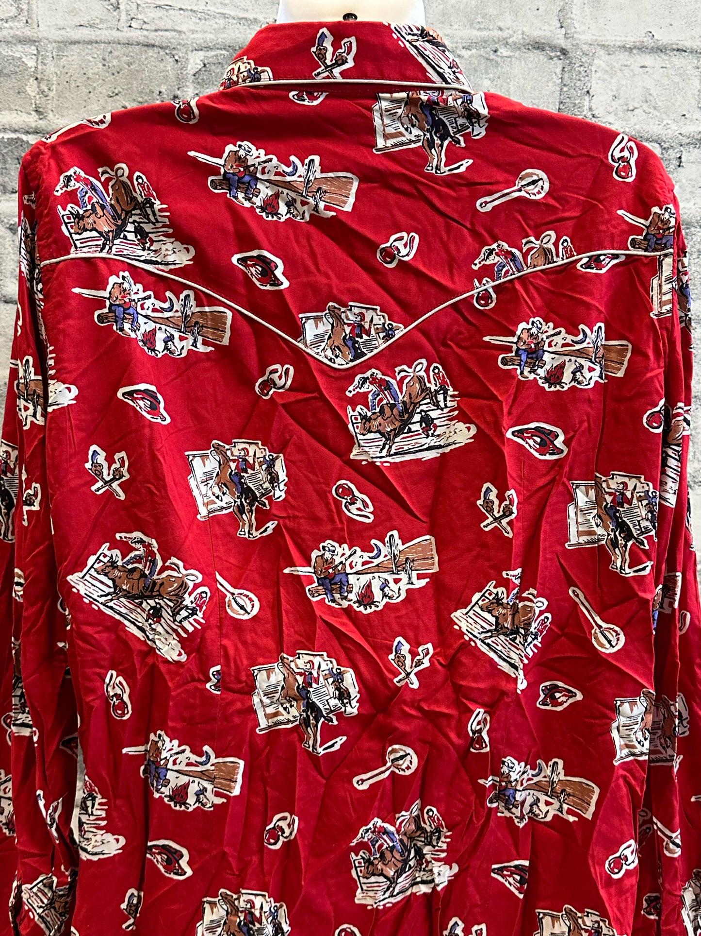 Panhandle Pearl Snap Show Shirt Red Western Print L