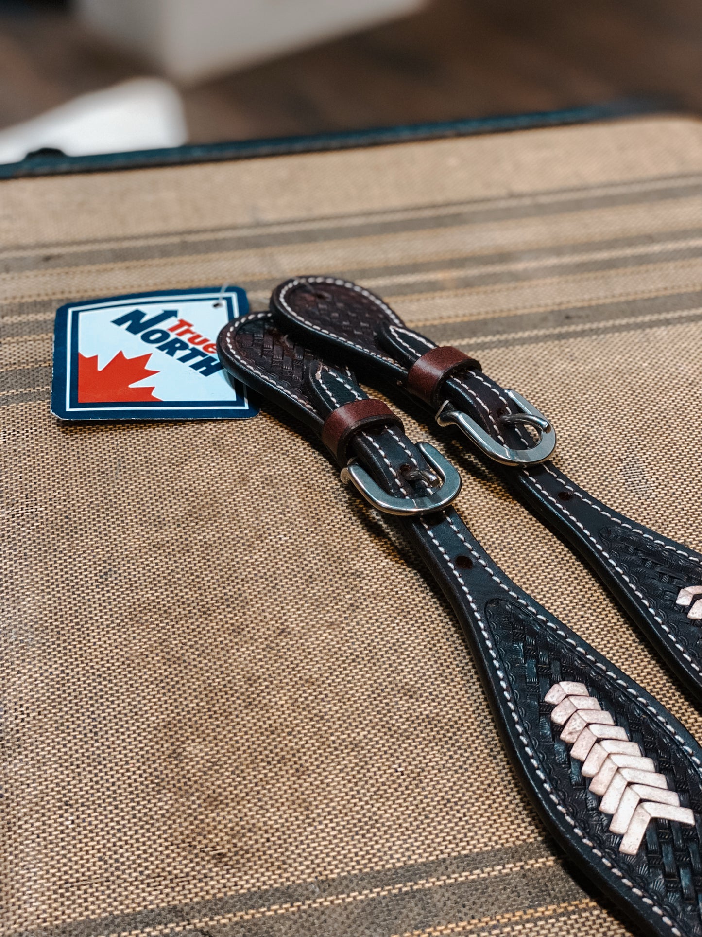 True North Basket Weave + Rawhide Spur Straps Dark Oil