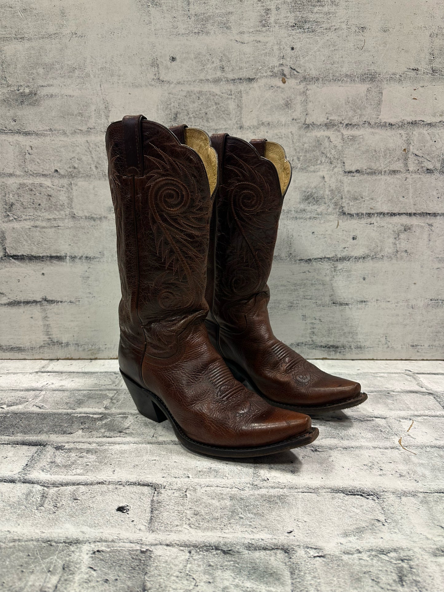 Justin Pointed Toe Cowboy Boots Brown 10C