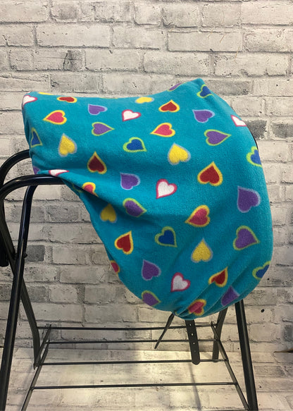 Klip Klop Kreations Fleece Saddle Cover + Helmet Bag - Multicolour Hearts