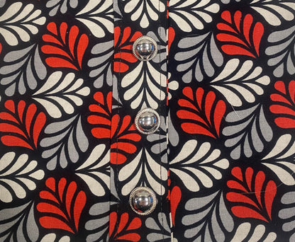 Klip Klop Kreations Dickie - Red, Black & Grey Floral Pattern + Silver Buttons