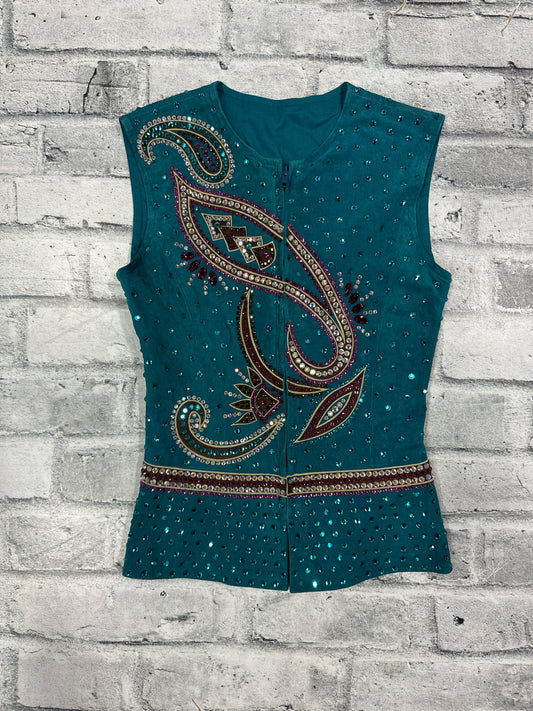 Showmanship Vest Teal w Gems Youth L