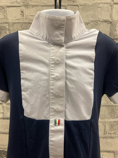 For Horses SS Show Shirt White & Navy Childrens 10
