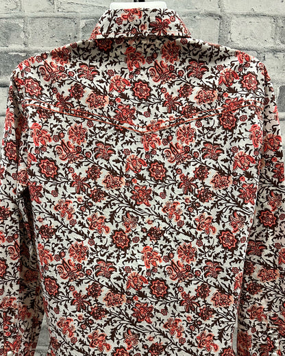 Cowgirl Hardware Pearl Snap Show Shirt Coral/Brown Floral M