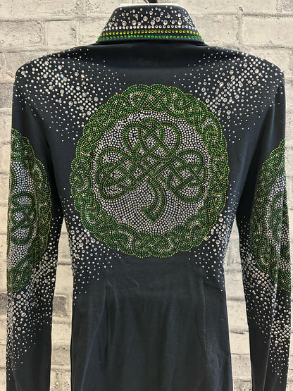 Lisa Nelle Rhinstone Zip Up Show Shirt w/Celtic Cross XS