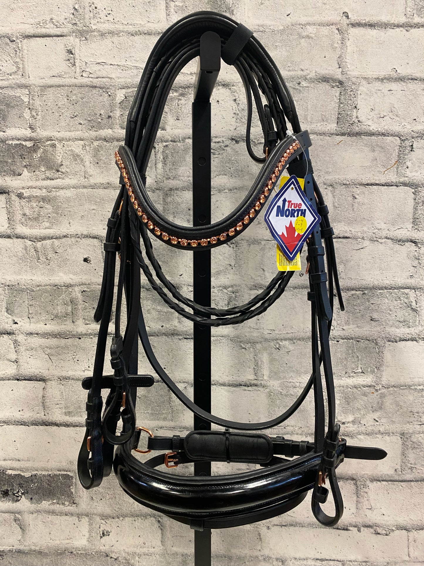 True North Patent Leather + Rose Gold Crank Nose Dressage Bridle + Reins XFull