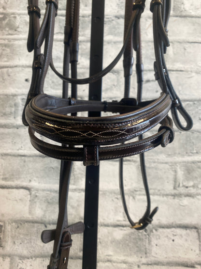 Padded Patent Bridle Dark Brown F + Reins