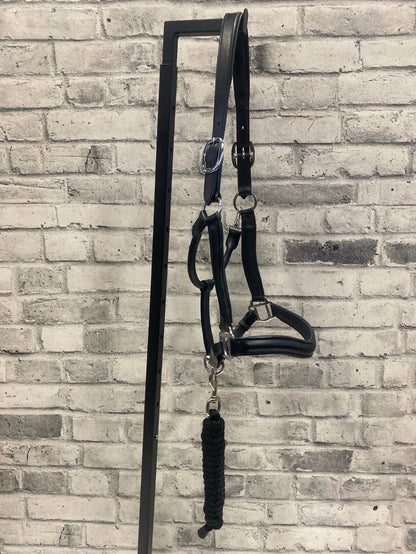 Leather Halter Black XF w/ Lead Rope