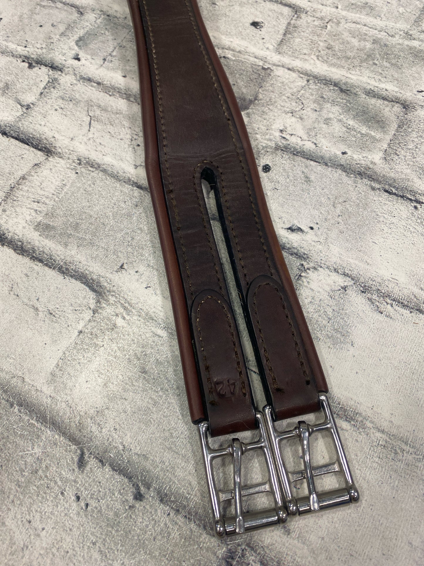 42" Leather Girth w/ One Side Elastic Brown