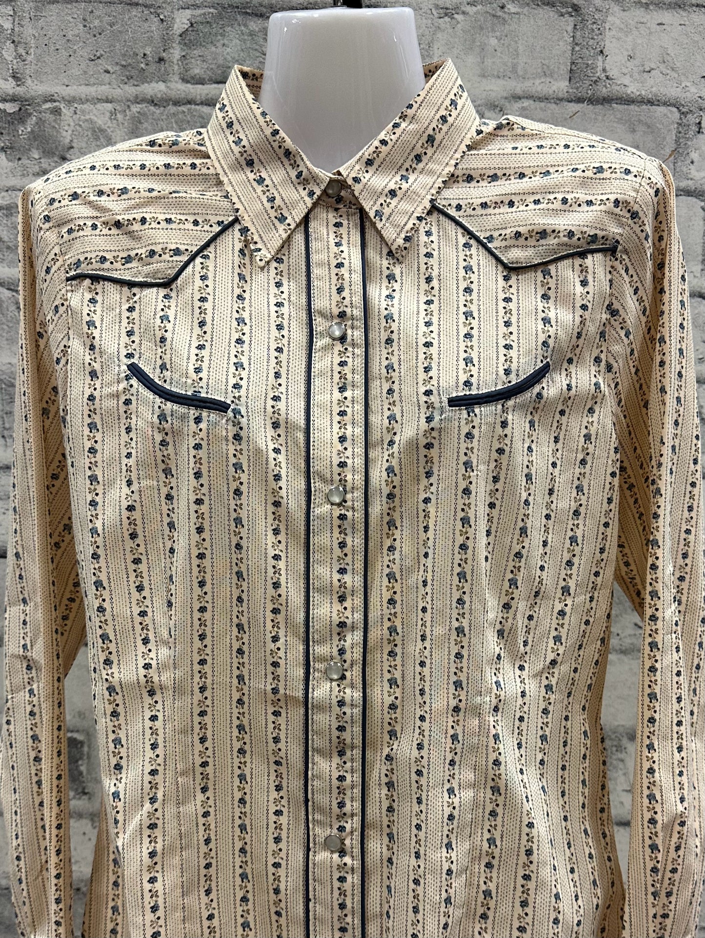 Roper Pearl Snap Show Shirt Beige Floral NEW M