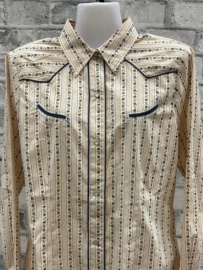 Roper Pearl Snap Show Shirt Beige Floral NEW M