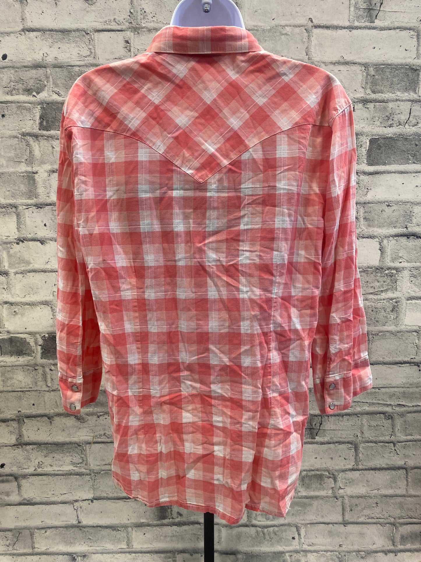 Wrangler Pearl Snap LS Shirt Coral Plaid L