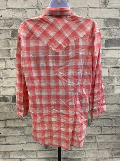 Wrangler Pearl Snap LS Shirt Coral Plaid L