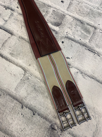 56" Joseph Sterling Leather Girth w One Side Elastic Brown