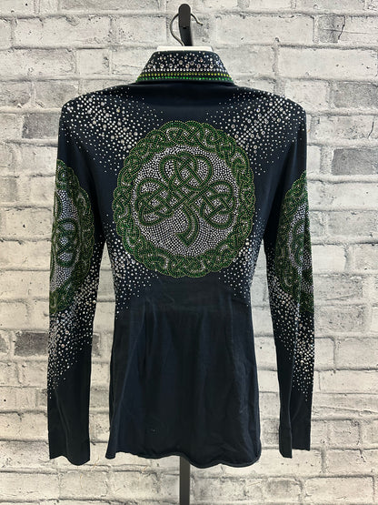 Lisa Nelle Rhinstone Zip Up Show Shirt w/Celtic Cross XS